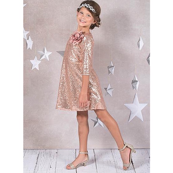 Kid's Dream Other - Kid's Dream 3/4 Sleeve Sequin Girl Dress in Rose